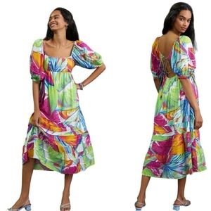 Farm Rio Rainbow Leafs open back midi dress